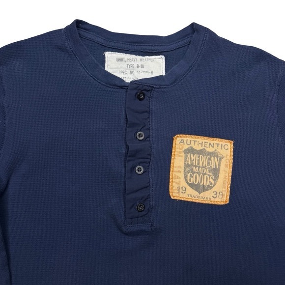 Johnson Motors type b-38 long sleeve thermal Henley navy blue shirt - Picture 4 of 8